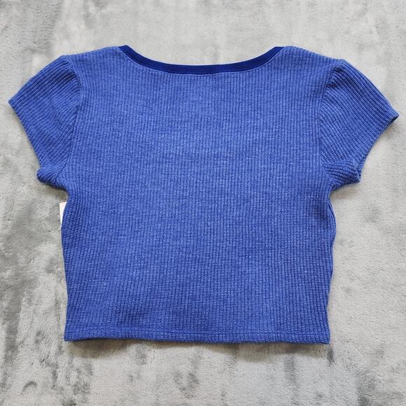 NEW Pacsun Est PAC 1980 Samantha Cropped Waffle Knit T-Shirt Size S Blue Stretch - Picture 2 of 10